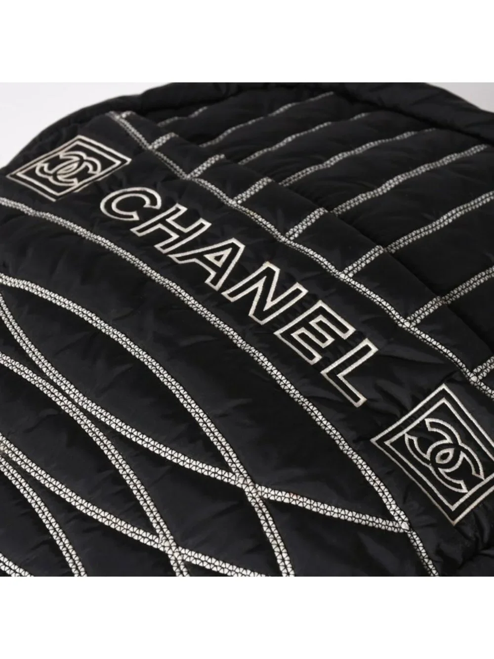 Chanel Sports Line Backpack CC Logo Nylon Stitch Black White